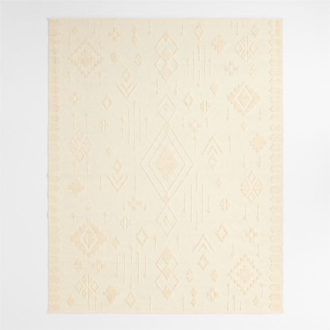 Textural Flatweave Ivory Wool and Cotton Kids Area Rug 6'x9' - Image 0