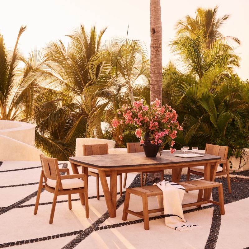 Roc Teak and Rattan Dining Armchair with Ivory Sunbrella® Cushion - Image 3