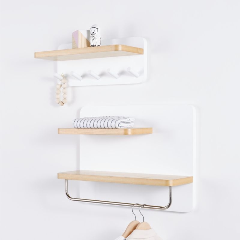 White and Natural Wood Shelf With Hooks - Image 3
