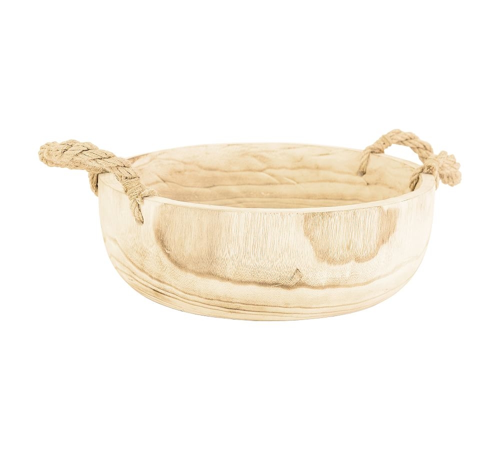 Paulownia Round Wood Bowl With Rope Handles - Image 0