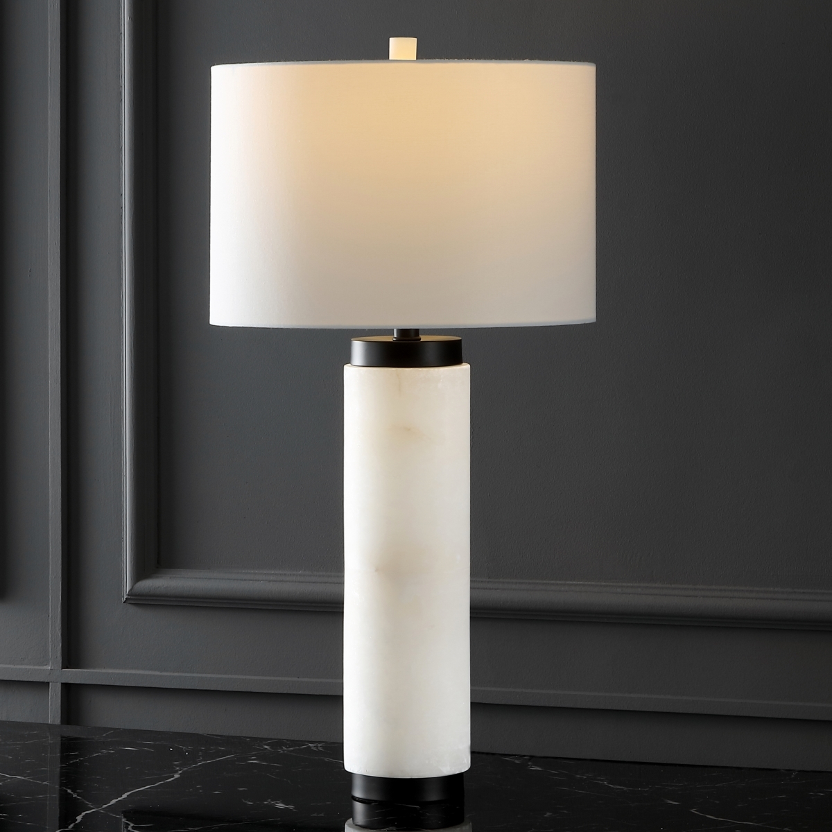Sydni Alabaster Pillar Table Lamp - White - Safavieh - Image 2