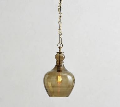 Flynn Recycled Glass Pendant, Small 11.5" Diameter, Antique Brass &amp; Amber Glass - Image 2