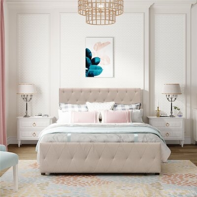 Tufted Upholstered With Drawers Platform Standard Bed - Image 0