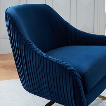 Roar &amp; Rabbit Swivel Chair, Poly, Yarn Dyed Linen Weave, Regal Blue, Antique Brass - Image 6