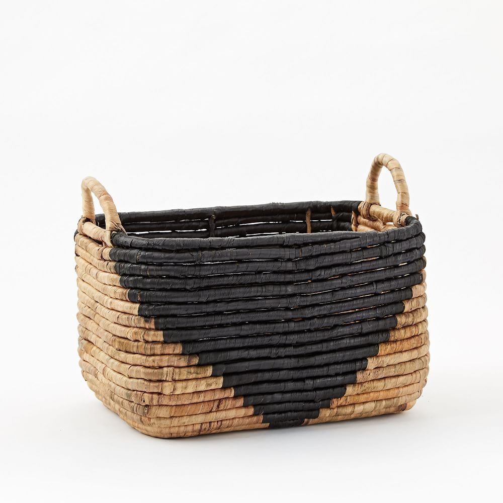 Two-Tone Woven Seagrass, Handle Baskets, Medium, 16"W x 12.5"D x 10.5"H - Image 0