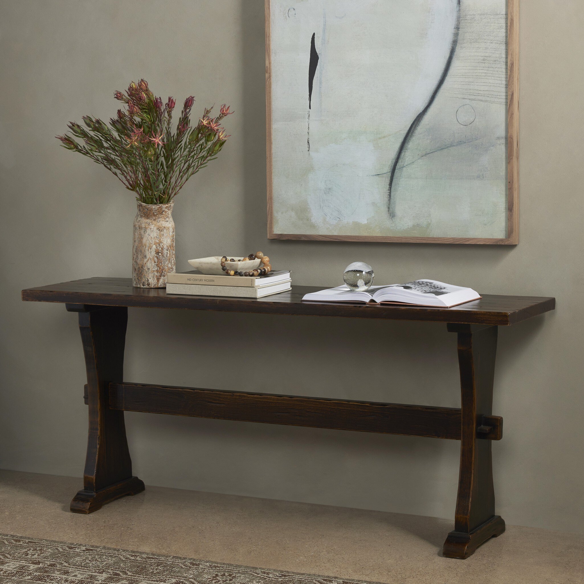 Trestle Console Table - Distressed Walnut - Image 13
