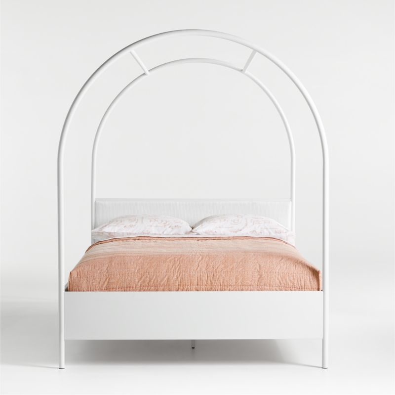 Canyon Arched Full White Canopy Bed with Upholstered Headboard - Image 0