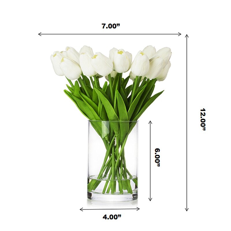 Real Touch Flower Tulips Centerpiece in Vase, White - Image 3