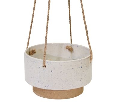Claire White Speckled Ceramic Hanging Planter - Image 1