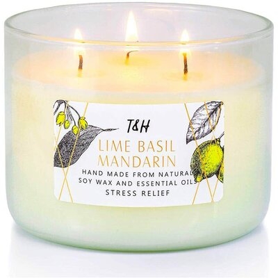 Lime Basil Mandarin Scented Candle 3 Wick Candles For Home - Image 0
