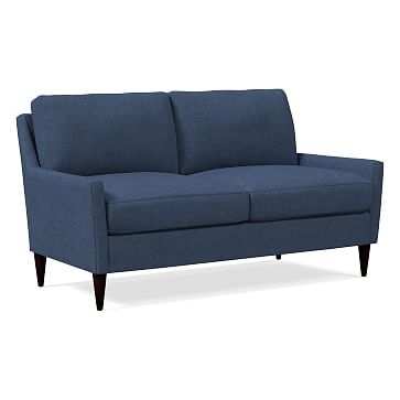 Everett 60" Loveseat, Performance Yarn Dyed Linen Weave, French Blue, Chocolate - Image 0