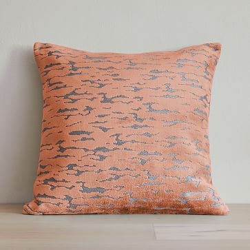 Distressed Cut Velvet Pillow Cover, 20"x20", Papaya - Image 0