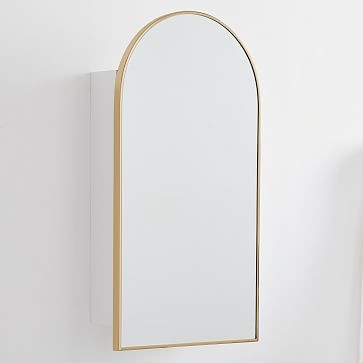 Arched Metal Framed Medicine Cabinet, Antique Brass, 16.5"x31" - Image 1
