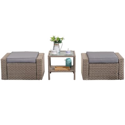 3 PCS PE Rattan Wicker Outdoor Patio Ottoman With Table For Garden - Image 0