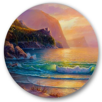 Romantic Beach During Warm Sunset - Nautical & Coastal Metal Circle Wall Art - Image 0