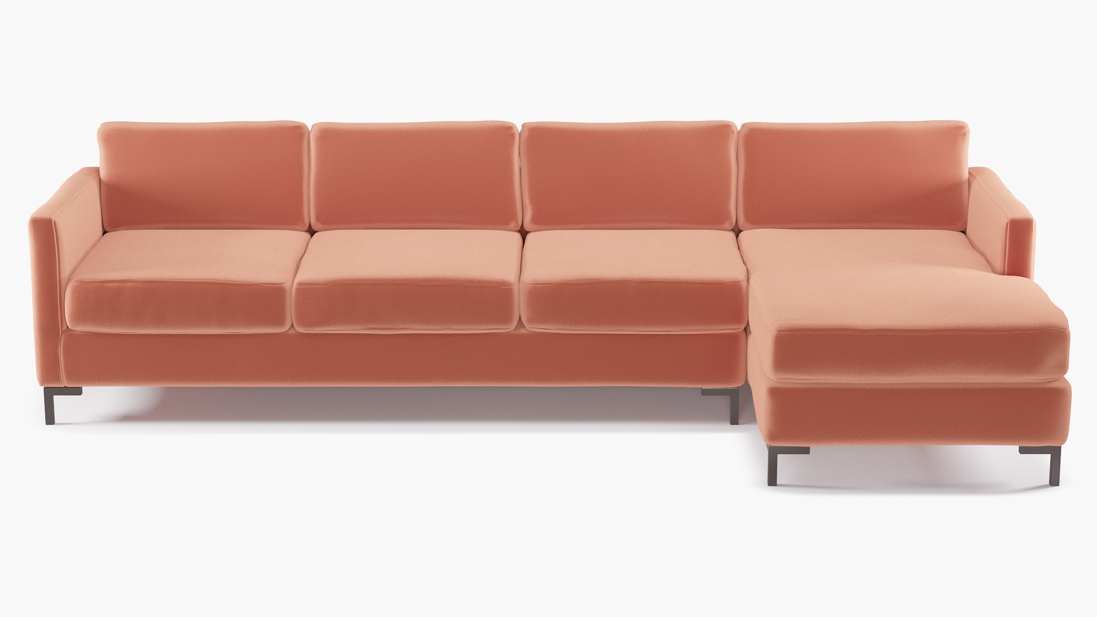 Modern Sectional, Right Facing, Coral Performance Velvet, Bronze L Leg - Image 0