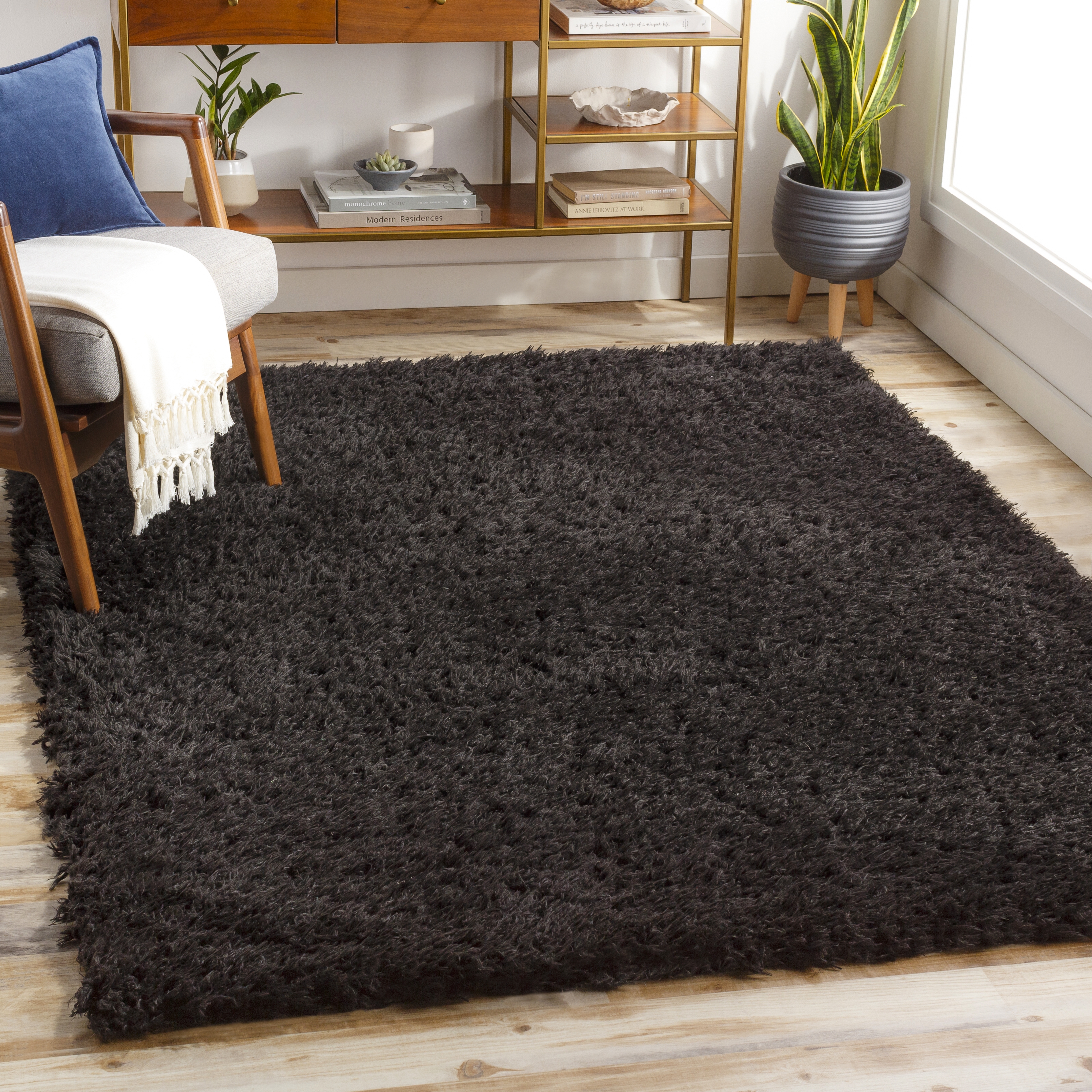 Angora Black Indoor 2'2" x 3'9" Machine Woven Rug - Image 1