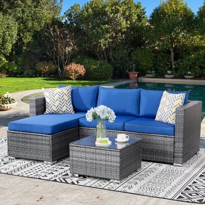 Outdoor Furniture Patio Sets, PE Silver Gray Rattan All-Weather Small Rattan Sectional Sofa With Tea Table&Washable Couch Cushions&Upgrade Wicker Silver Rattan - Image 0
