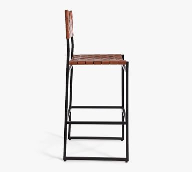 Hardy Woven Leather Counter Stool, Bronze/Saddle Tan Leather - Image 5