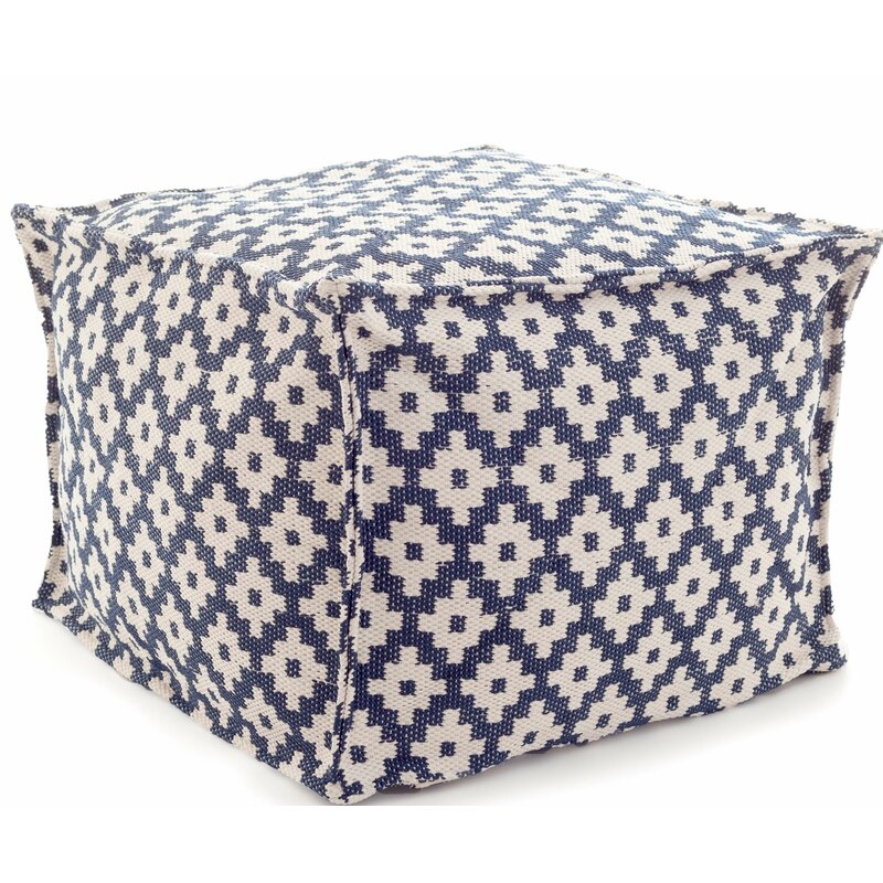 Pine Cone Hill Samode Navy/Ivory Indoor/Outdoor Pouf 25""x23""x17"" - Image 0