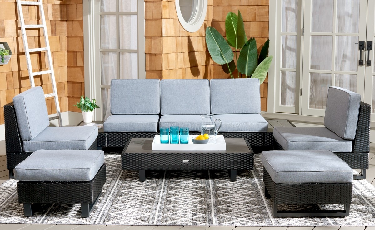 Indoor-Outdoor Dumont 6 Pc Living Set - Grey/Grey - Safavieh - Image 1