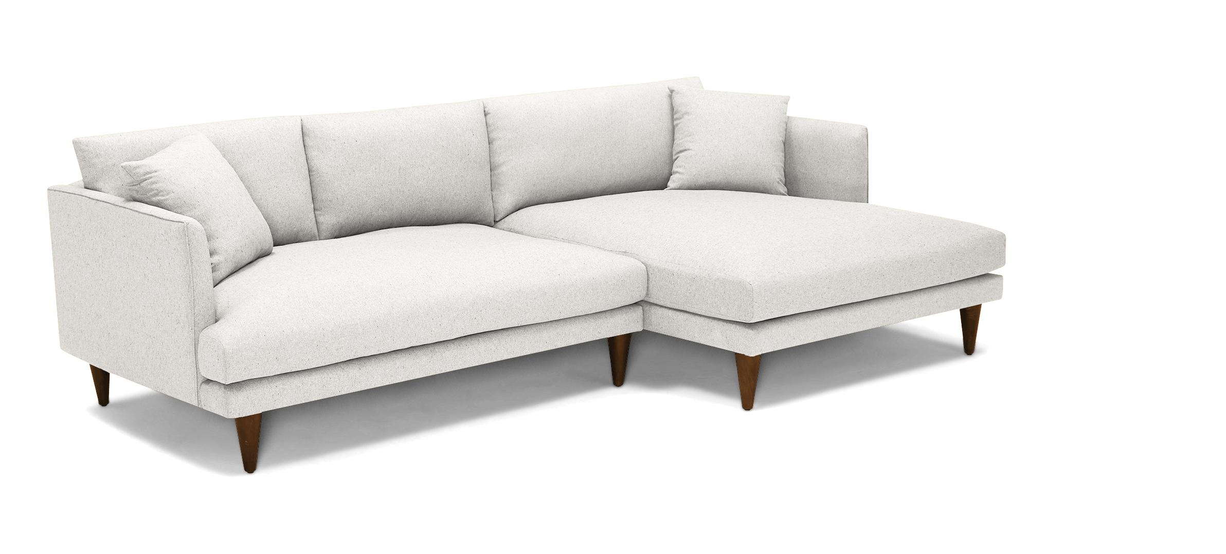 White Lewis Mid Century Modern Sectional - Tussah Snow - Mocha - Right - Cone - Image 1