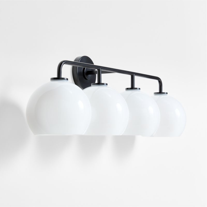 Arren Black 4-Light Wall Sconce Light with Milk Glass Round Shade - Image 3