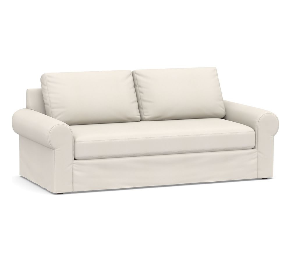 Big Sur Roll Arm Slipcovered Sofa 84" with Bench Cushion, Down Blend Wrapped Cushions, Denim Warm White - Image 0