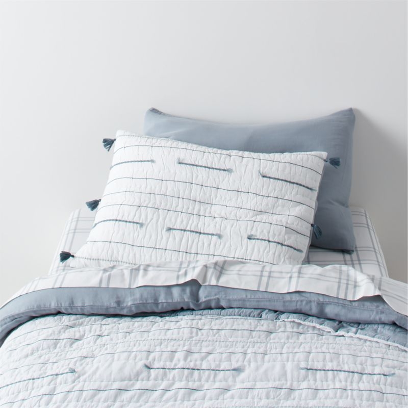 Mist Blue Embroidered Texture Stripe Voile Kids Pillow Sham - Image 2