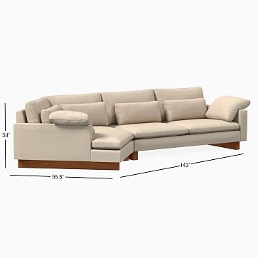 Harmony Sectional Set 48: Right Arm 2.5 Seater Sofa, Left Arm Cozy Corner, Down Blend, Performance Washed Canvas, White, Dark Walnut - Image 2