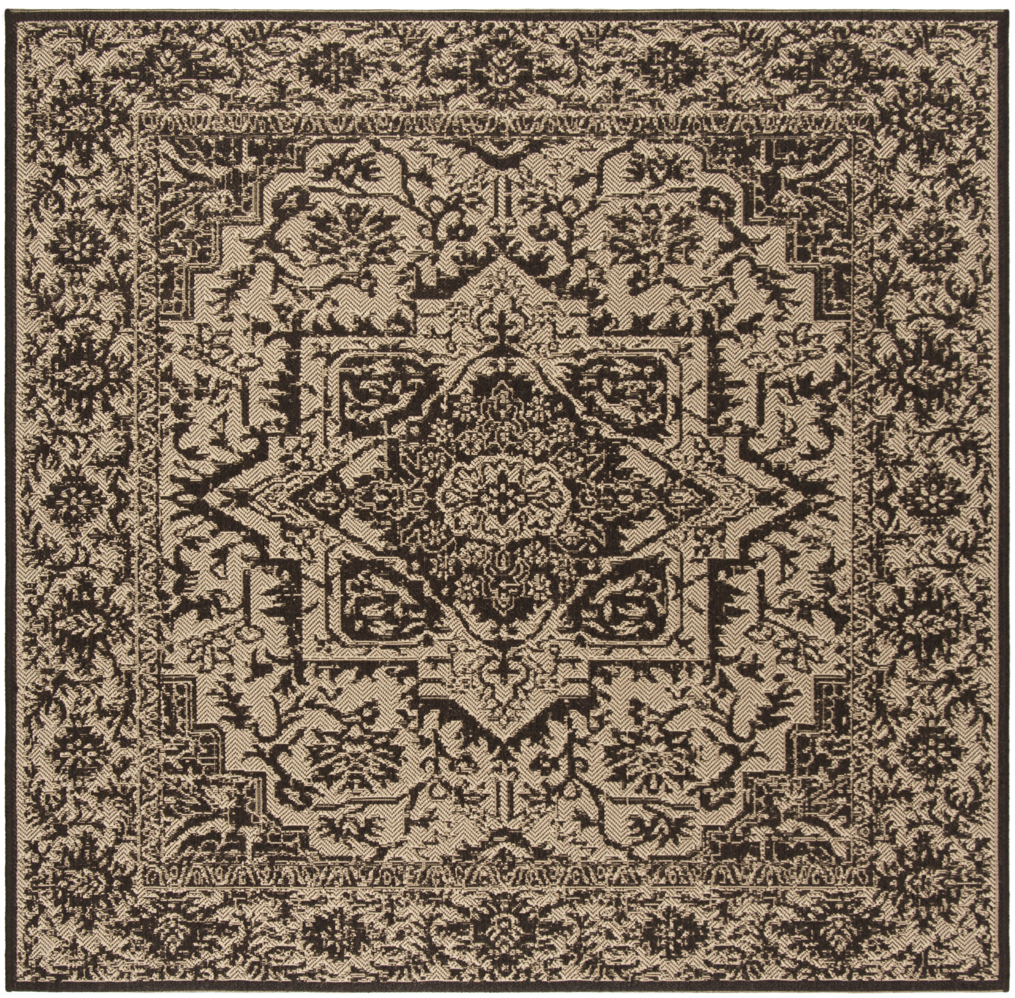 Arlo Home Indoor/Outdoor Woven Area Rug, LND139U, Cream/Brown,  6' 7" X 6' 7" Square - Image 0