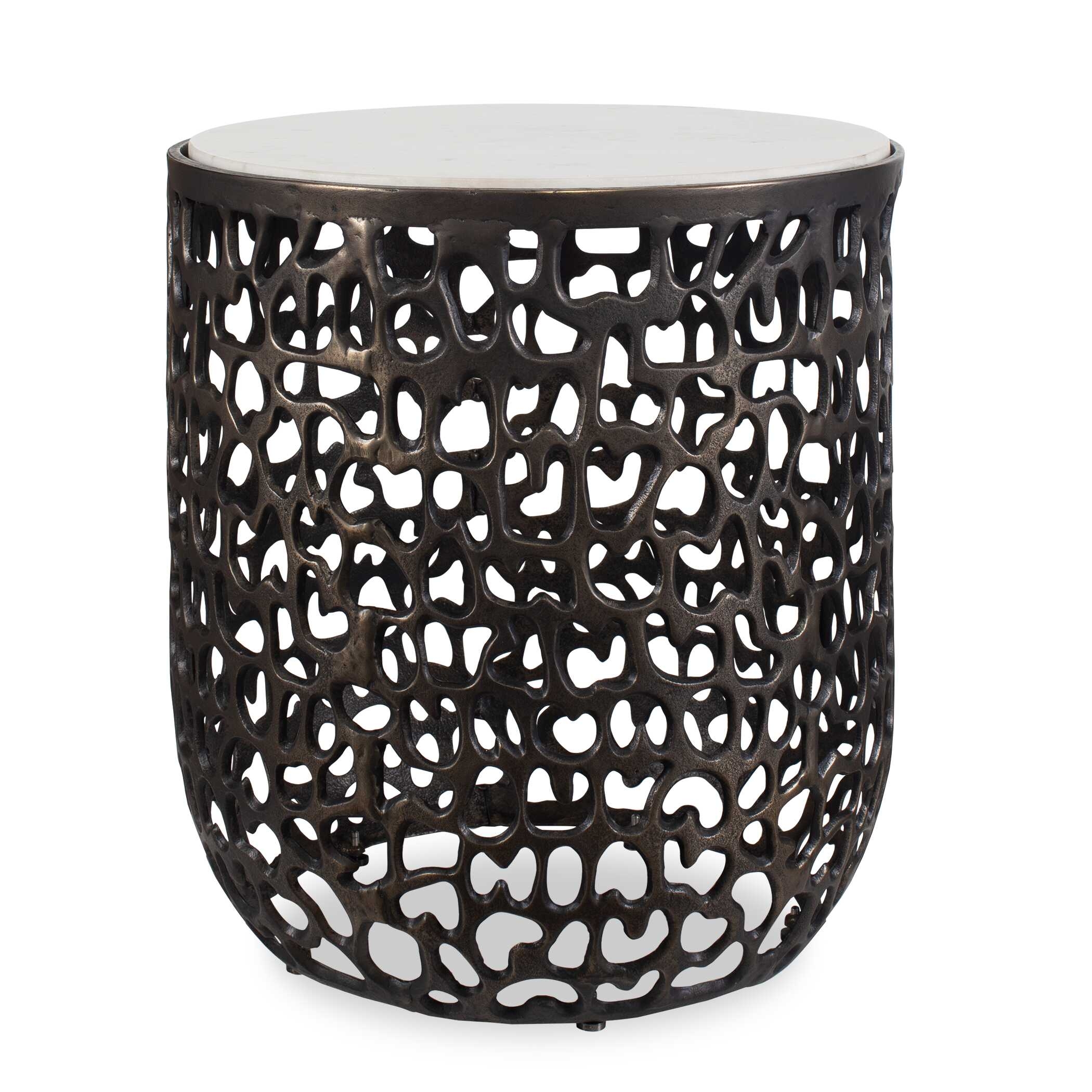 Sabena White Marble Outdoor Side Table - Image 0