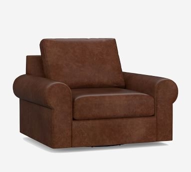 Big Sur Roll Arm Leather Swivel Armchair, Down Blend Wrapped Cushions, Signature Maple - Image 1