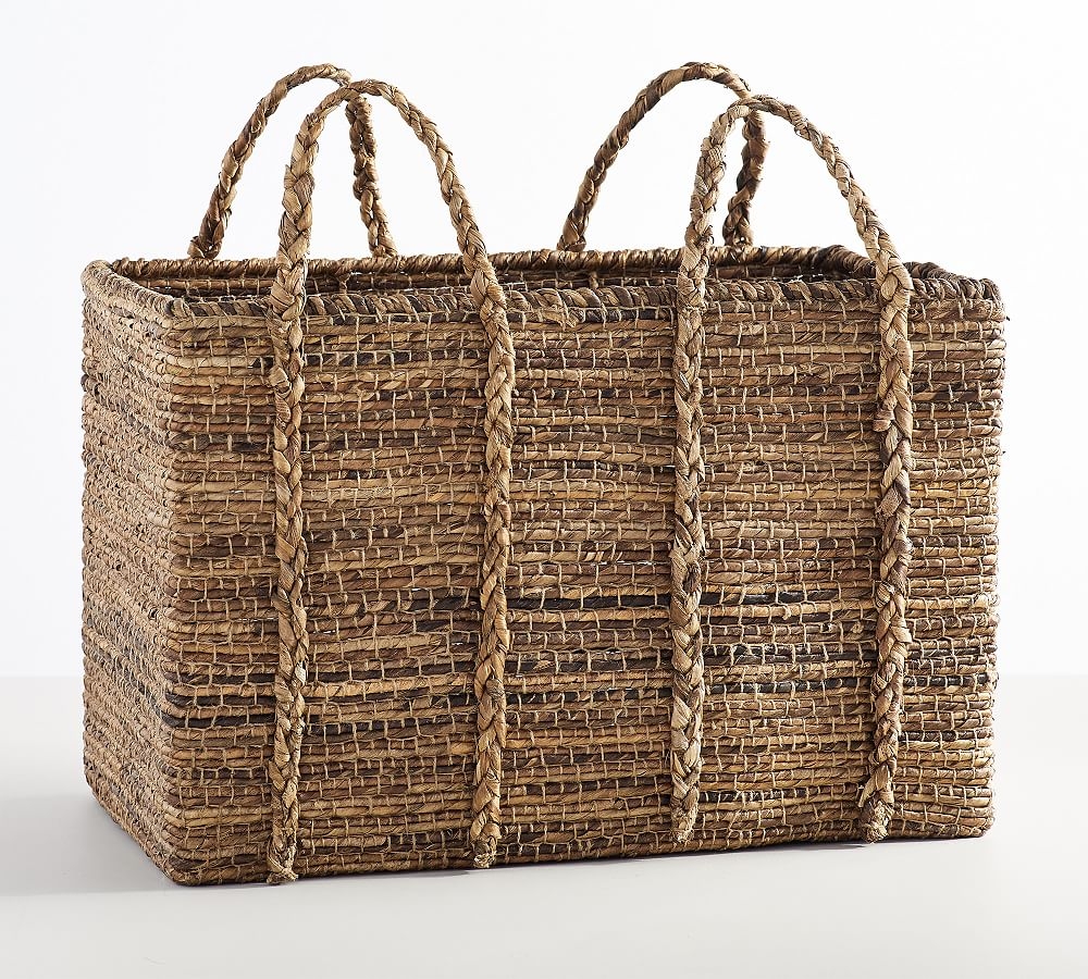 Wynne Low Rectangular Coil Abaca Basket With Handle - Image 0