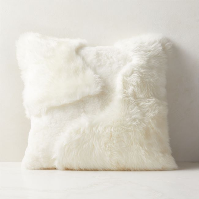 Connect White Sheepskin Fur Throw Pillow with Feather-Down Insert 20" - Image 0