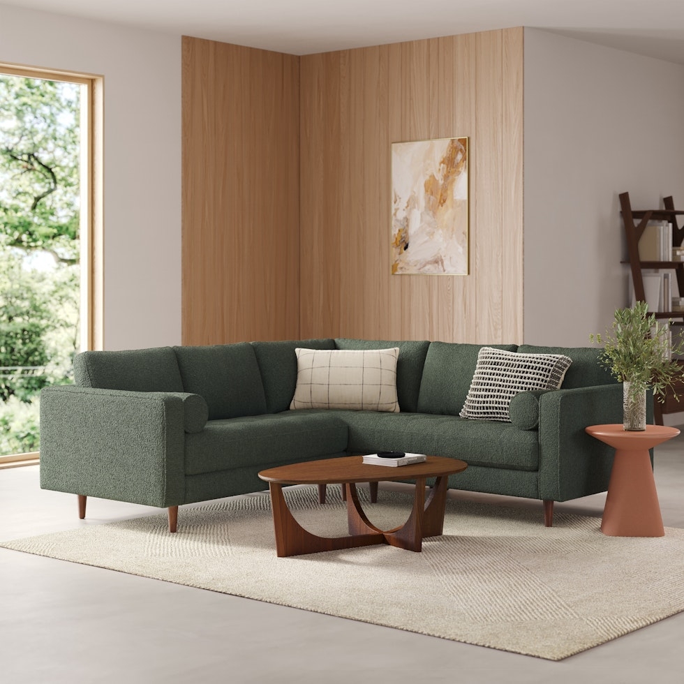 Sven 91" Tufted Corner Sectional - Green Wool Bouclé - Image 0