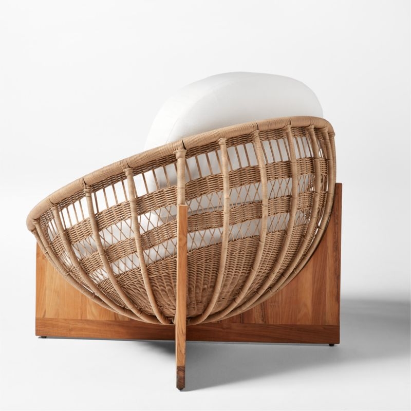 Masha Rattan and Teak Outdoor Lounge Chair with White Sunbrella® Cushions - Image 4