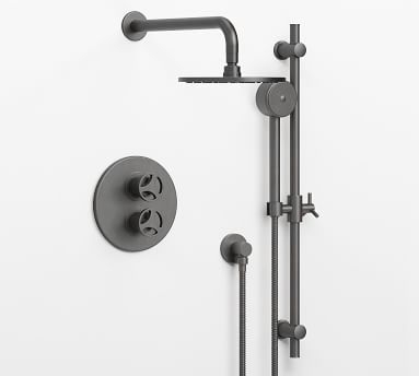 Tilden Thermostatic Cross-Handle Shower With Hand-Held Shower, Matte Black - Image 1