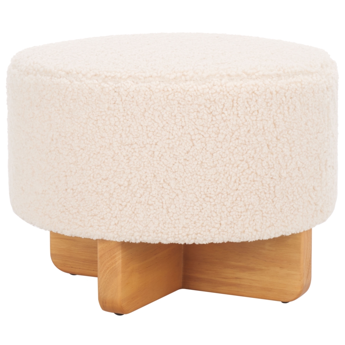 Riah Faux Shearling Round Ottoman - Off White / Natural - Safavieh - Image 6