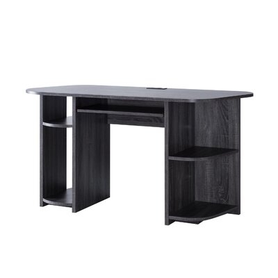 56 Inches Wooden Desk With 4 Shelves And Power Outlets, Gray - Image 0