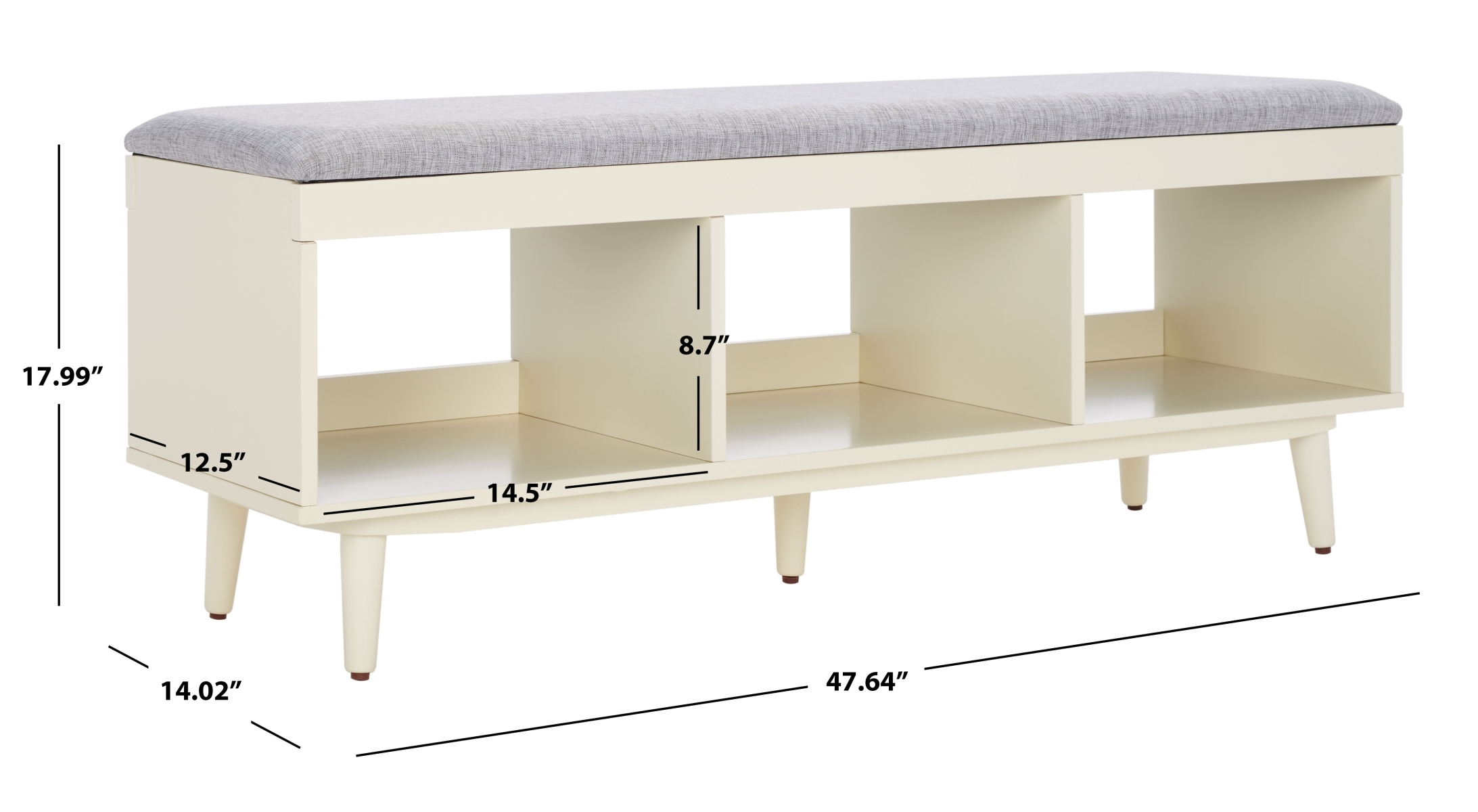 Cricket Open Shelf Bench With Cushion - Grey / Cream - Safavieh - Image 8