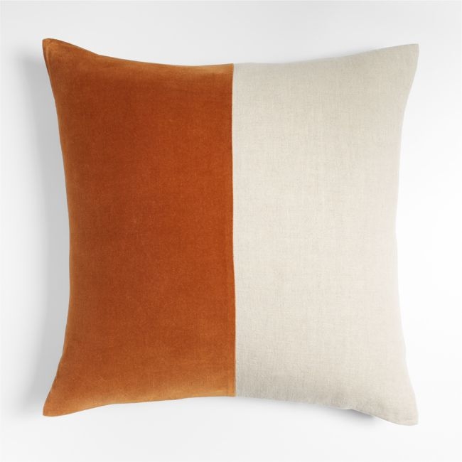 Ska 23" Colorblock Deep Cognac Velvet Linen Pillow Cover - Image 1