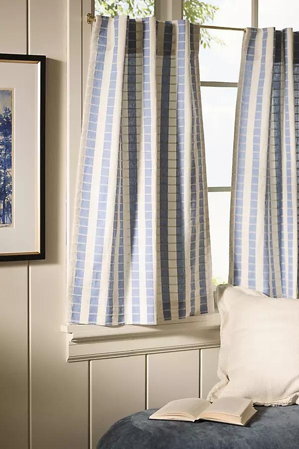 Cotton Woven Stripe Café Curtains, Set of 2 - Image 0