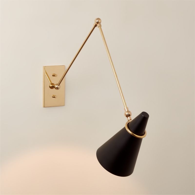 Aldus Black and Polished Brass Articulating Wall Sconce - Image 1