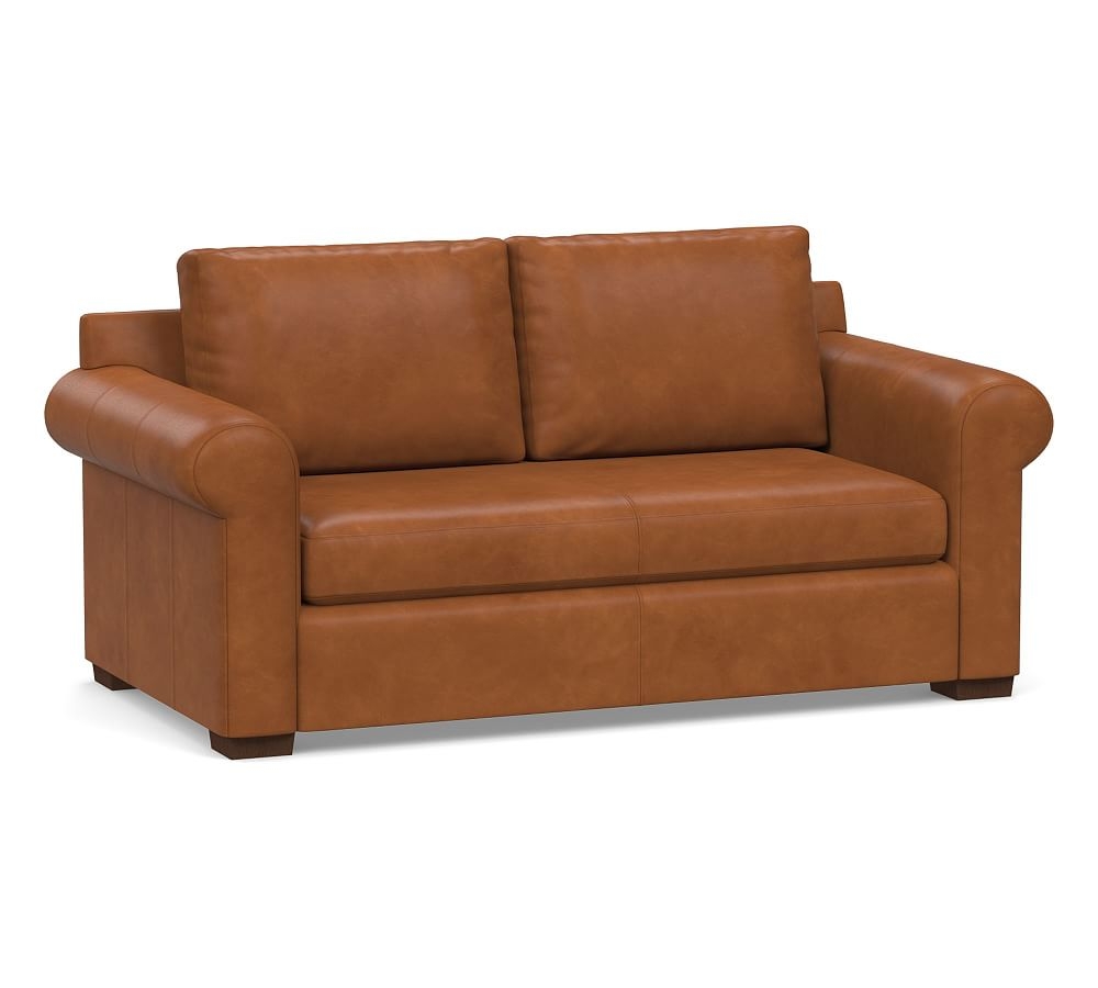 Shasta Roll Arm Leather Loveseat 71", Polyester Wrapped Cushions, Vintage Caramel - Image 0