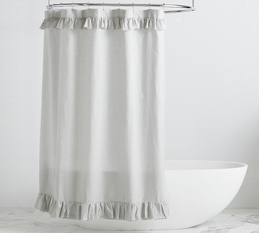 Soft Gray Belgian Linen Ruffle Shower Curtain, 72x72" - Image 0