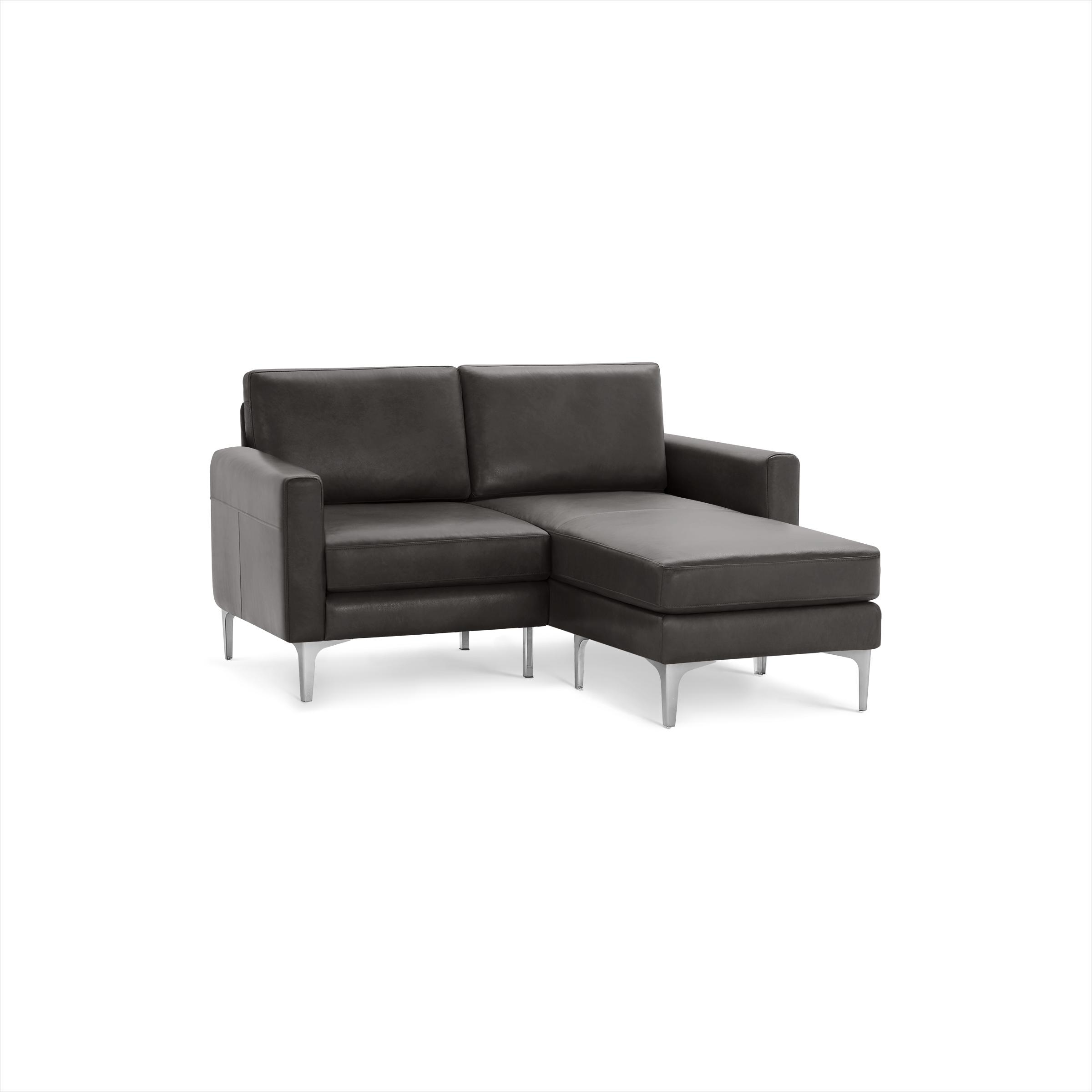Nomad Leather Loveseat with Reversible Chaise - Slate - Top Grain Leather / Chrome - Metal / Block - Image 0