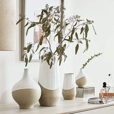 Half-Dipped Stoneware Vase, Gray/White, Medium Skinny, 7.5" - Image 3