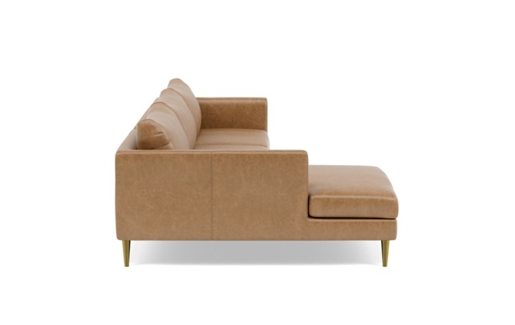 Owens Leather Left Sectional with Brown Palomino Leather, down alternative cushions, extended chaise, and Brass Plated legs - Image 2