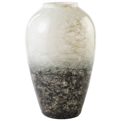 Bellied Shape Vase With Mouth Blown Glass, White And Black - Image 0